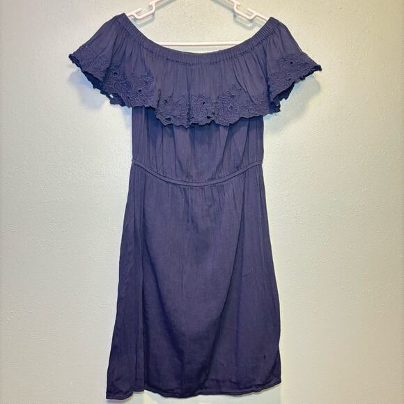 LOFT Dresses & Skirts - LOFT Navy Off-Shoulder Ruffle Neck Beach Vacation Coverup Dress | Size Small